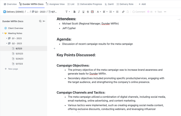 Meeting Agendas in ClickUp