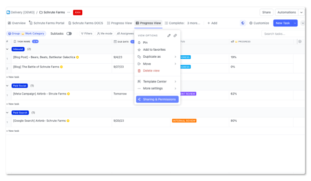 Progress Report ClickUp View